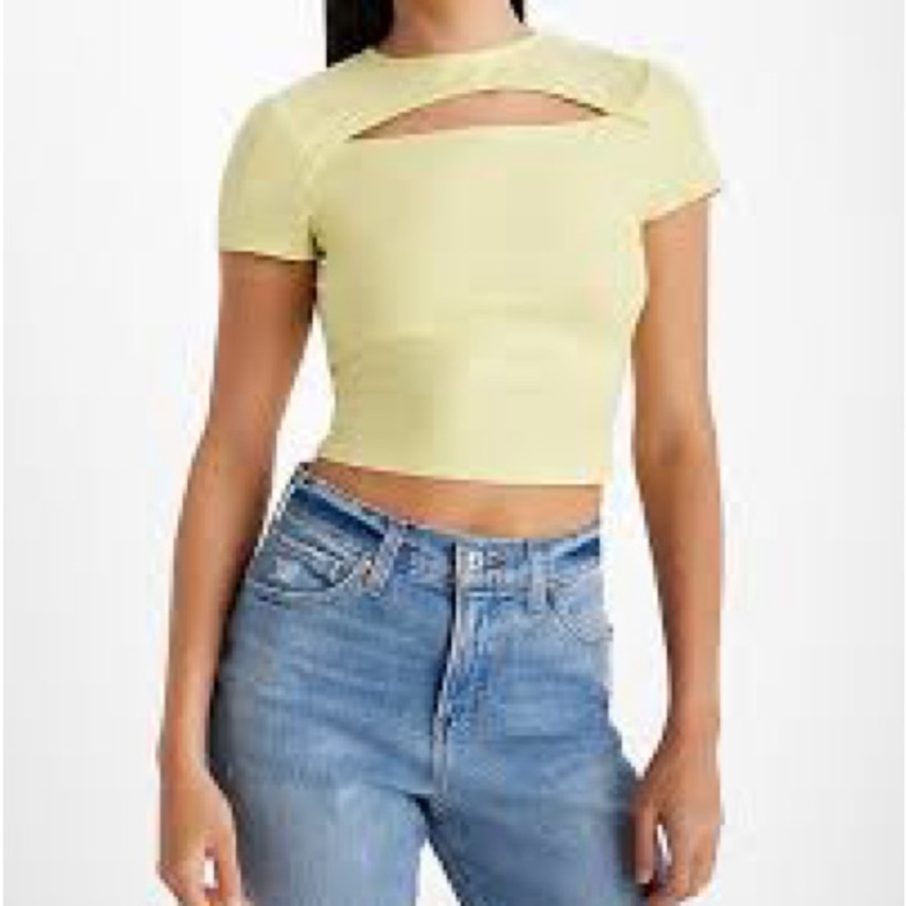 Express cropped shirt L yellow new with tags